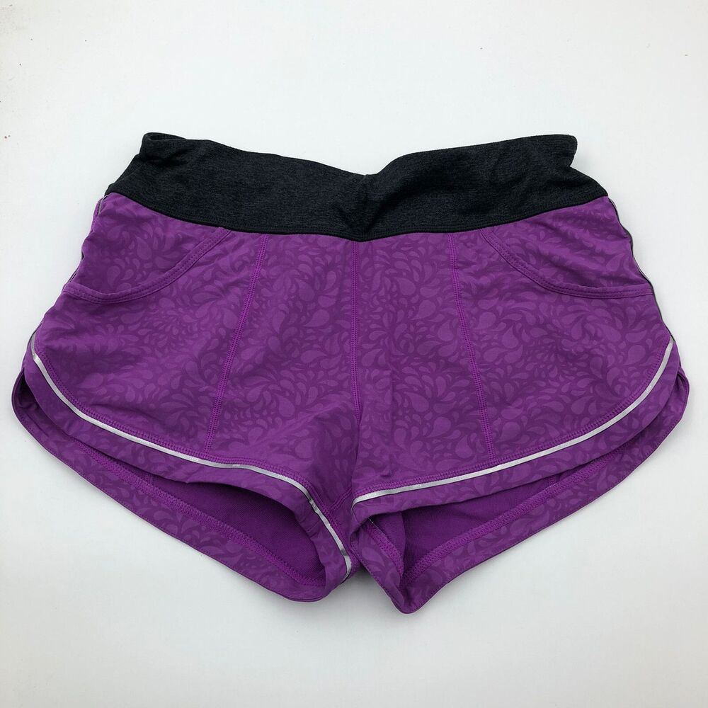 Zella Reflective High Rise Built In Brief Purple Water Drop Paisley Medium